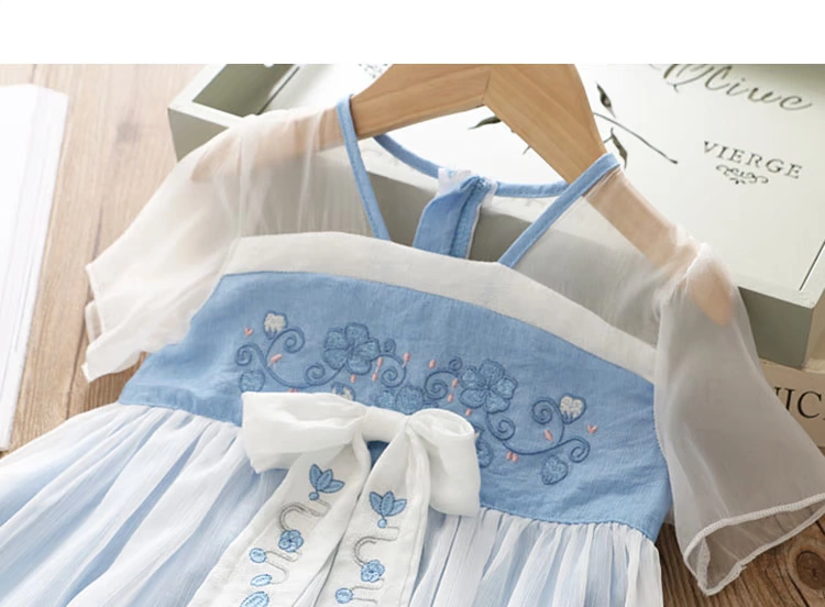 Cô gái Hanfu Váy mùa hè Tang Dress Nữ Baby Retro Trung Quốc Gió Trẻ em Mặc Váy Siêu Tiên Trẻ em Trang phục - Váy