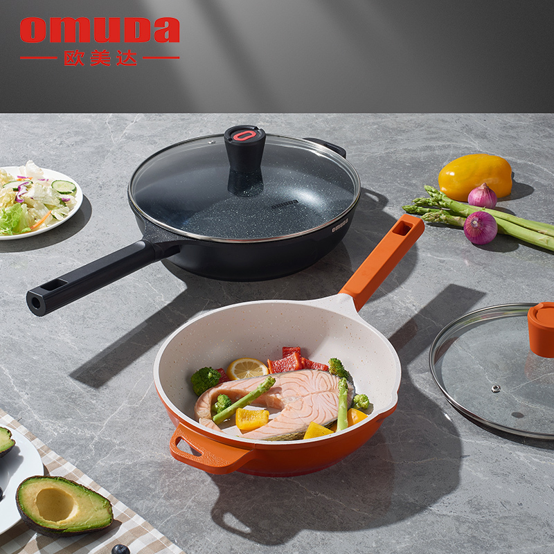 Omeida Earl Series Non-Stick Frying Pan for Home Use, Flat Bottom, Smokeless, Compatible with Induction Cookers and Gas Stoves, for Frying Eggs