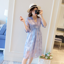 Maternity summer dress 2021 new fashion age reduction net red suit summer small fresh pregnant woman skirt summer