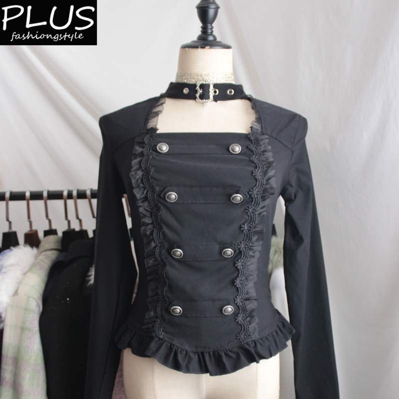 Gothic Dark Knight Girl Black Long-Sleeved Lolita Top Women's Waist-Cinching Slim-Fit T-Shirt
