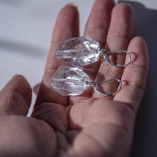 Серьги 原创设计 原石天然白水晶耳环耳圈耳钩 925银 超闪极简耳饰