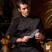 Autumn and winter chef overalls mens black hotel kitchen clothes custom logo hotel Western restaurant chefs clothing long sleeves