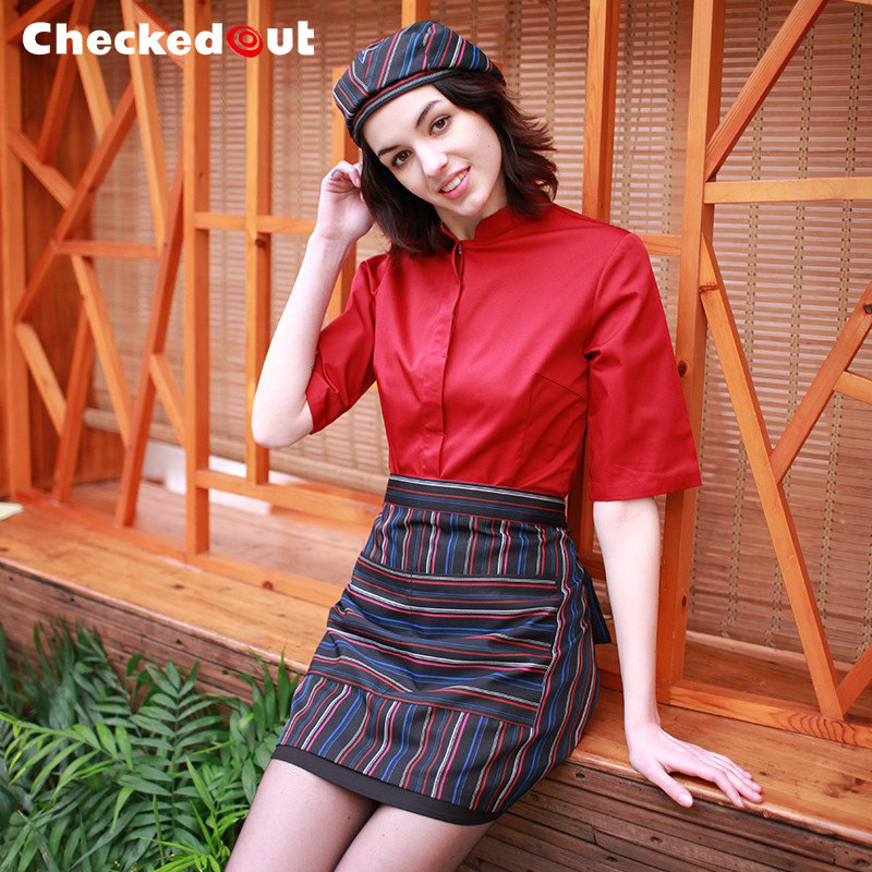 Hotel waiter overalls short-sleeved summer women's uniforms hotel catering cafe hot pot restaurant restaurant uniform