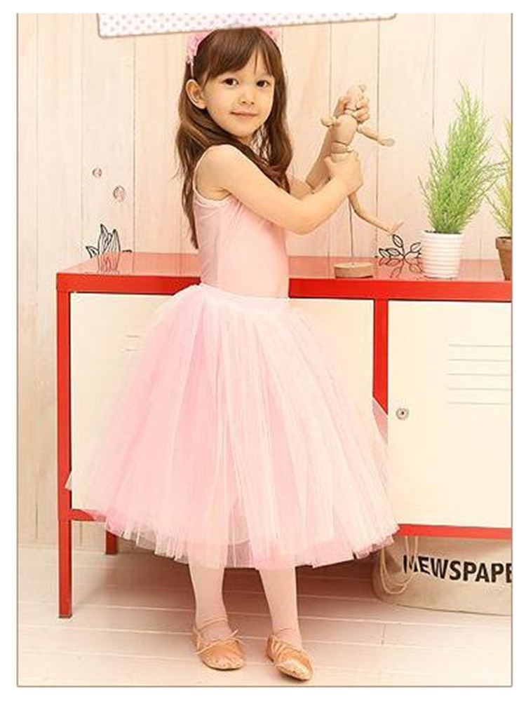 Children's dance dress long version half-length unkempt skirt practice gauze skirt girl's performance dress elastic waist ballet dress powder