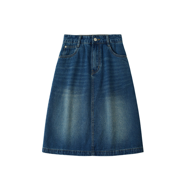 CycleDocument Retro Blue Straight Denim Skirt Women's Commuting High Waist Hip A-Line Mid Skirt