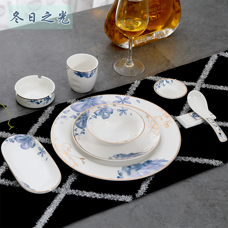 Hotel supplies ceramic tableware table set five-piece set Chinese club box table table table plate dishes set