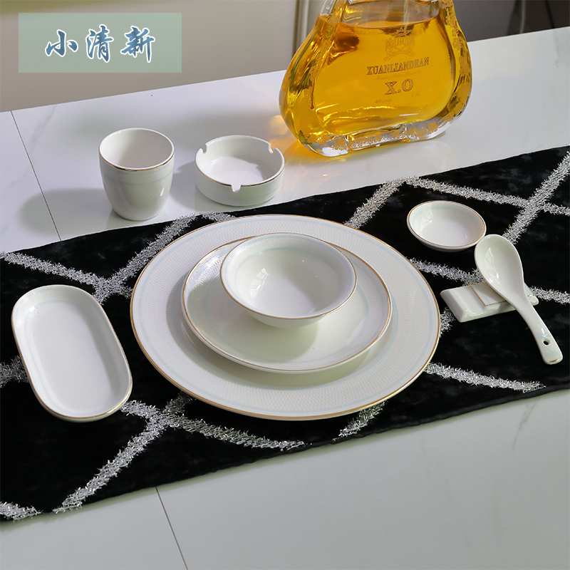 Restaurant hotel tableware full set of supplies club box four 5-piece set ceramic dinner plate Chinese bone dish bowl