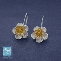 Designer custom S925 silver pure handmade peach blossom lotus flower ear hook National earrings earrings