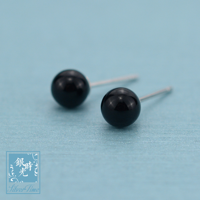 Silver Time S925 Sterling Silver Earrings Black Fruit Shell Bead Ball Earrings Creative Fashion Personality Temperament Earrings Women