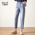 Yalida 2020 hè mới quần jeans nữ rộng rãi quần harem màu sáng ins gió retro cha quần phụ nữ kín miệng - Quần jean