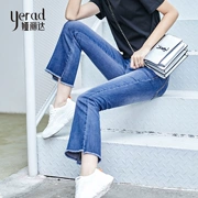 Yalida Womens 2019 thời trang mới Quần tây nữ ở eo chín điểm giặt quần jean trắng sờn - Quần jean