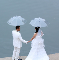 Kunming disposable umbrella Pure white transparent umbrella thickened dance props long umbrella Photo wedding dance umbrella