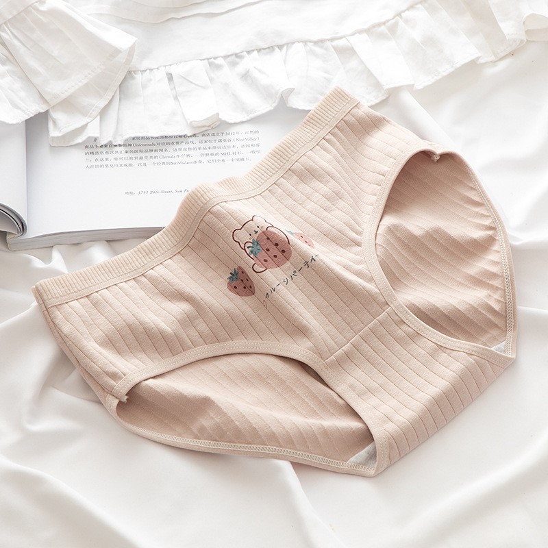 Han Fen, Three Strawberries5 Strip packing Sweetheart strawberry lattice Cotton crotch ma'am underpants Vertical stripe girl cotton material ventilation student triangle short