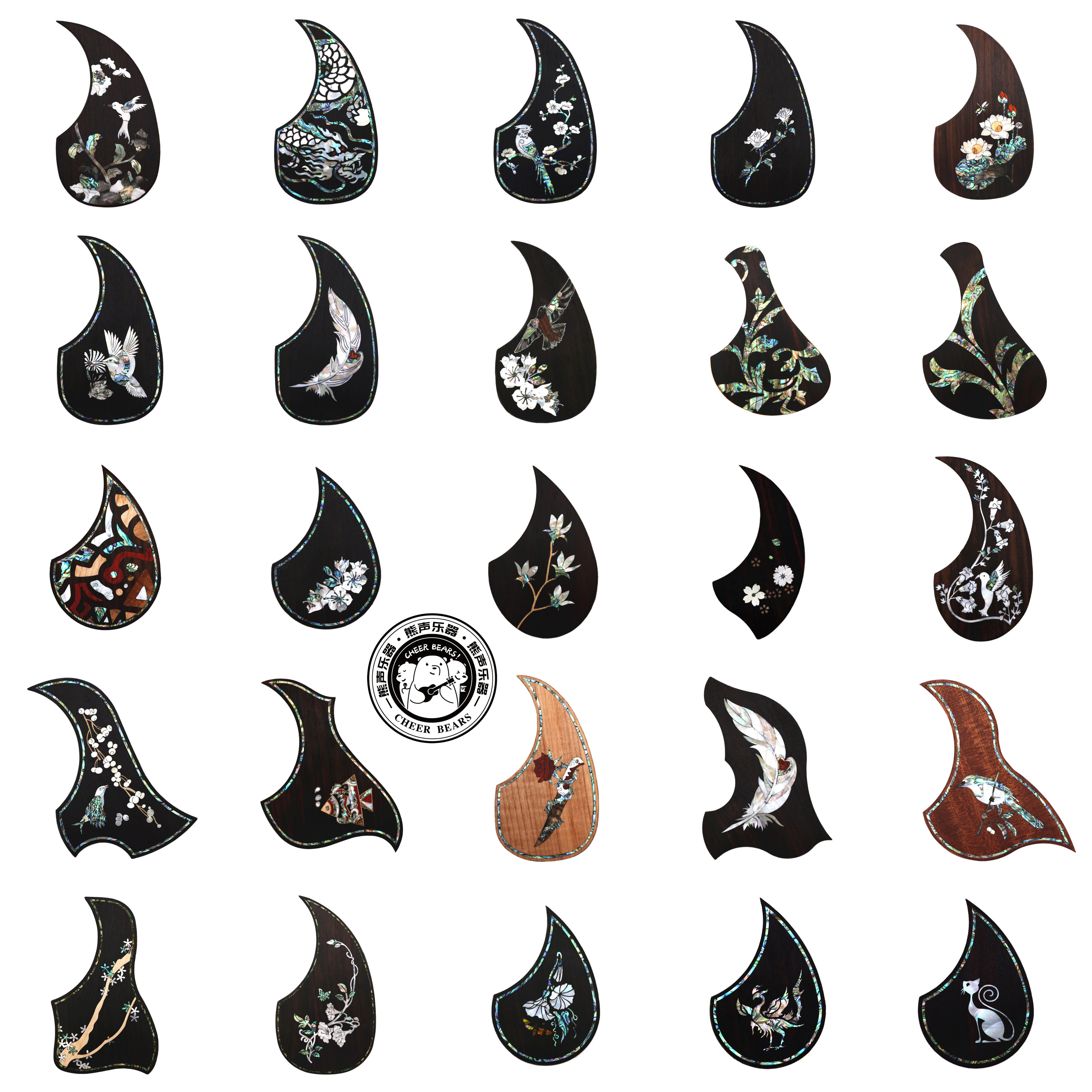 Handmade classical folk guitar board Rose wood shell shell carved shell decorated board Rose bird bird