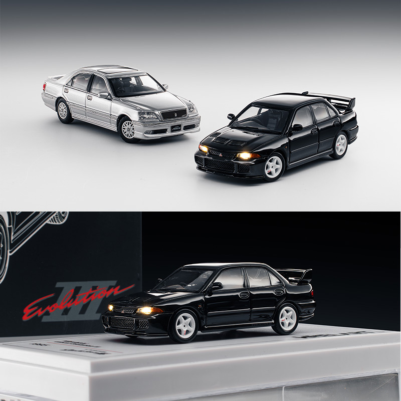 Whelart 1:64 Mitsubishi Evo 3 Black Crown 11Th Generation Athlete Silver Alloy Car Model