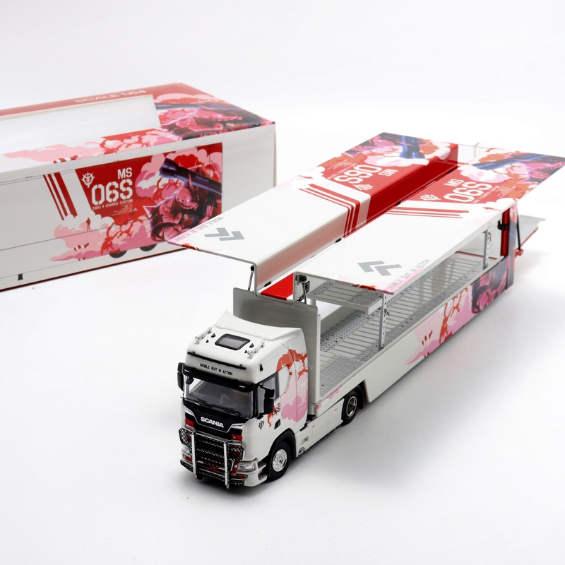 Kengfai 1:64 Scale Scania 730S Mecha Zaku Pain Car Double-Decker Transport Alloy Car Model