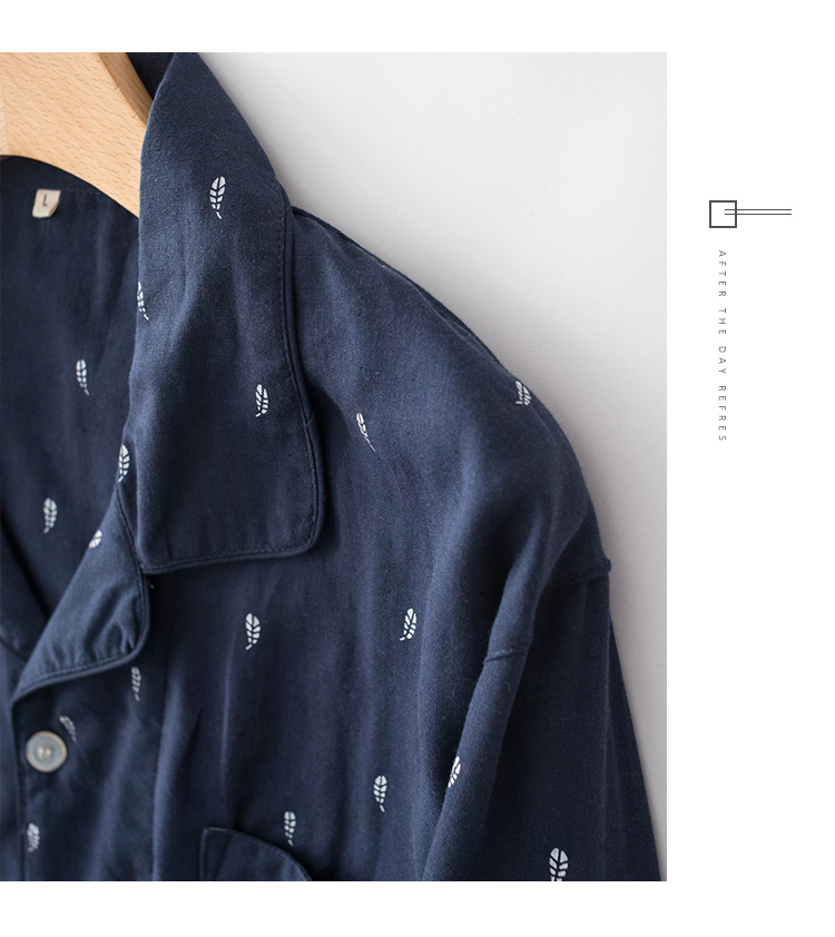 T913 mẫu đôi Quần áo mặc nhà thoải mái Lapel đôi nam cotton dài tay áo sơ mi quần pyjama đồ siêu nhân