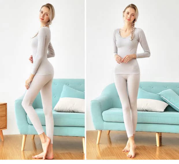 A888 mùa thu và mùa đông chuẩn bị quần dài Wavelet nữ cổ tròn thân thiện với da mỏng cotton ấm áp phù hợp với quần áo mùa thu quần dài đồ ngủ nữ quần áo ngắn