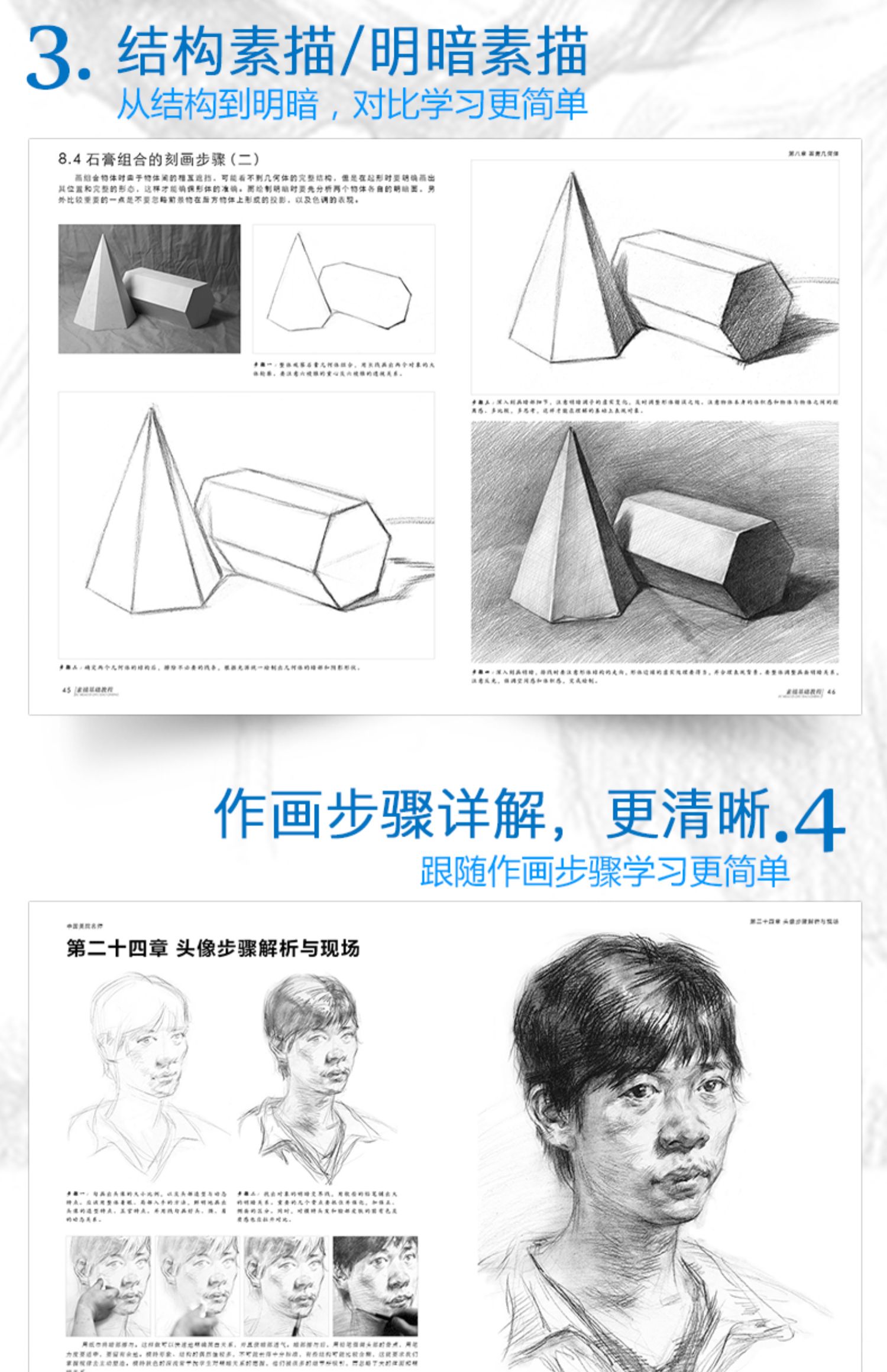 经典全集 素描零基础初自学入门教程材书籍者铅笔手绘画画册本从单个体石膏几何体成人美术的诀窍临摹范本到精通套人物考级杨建飞