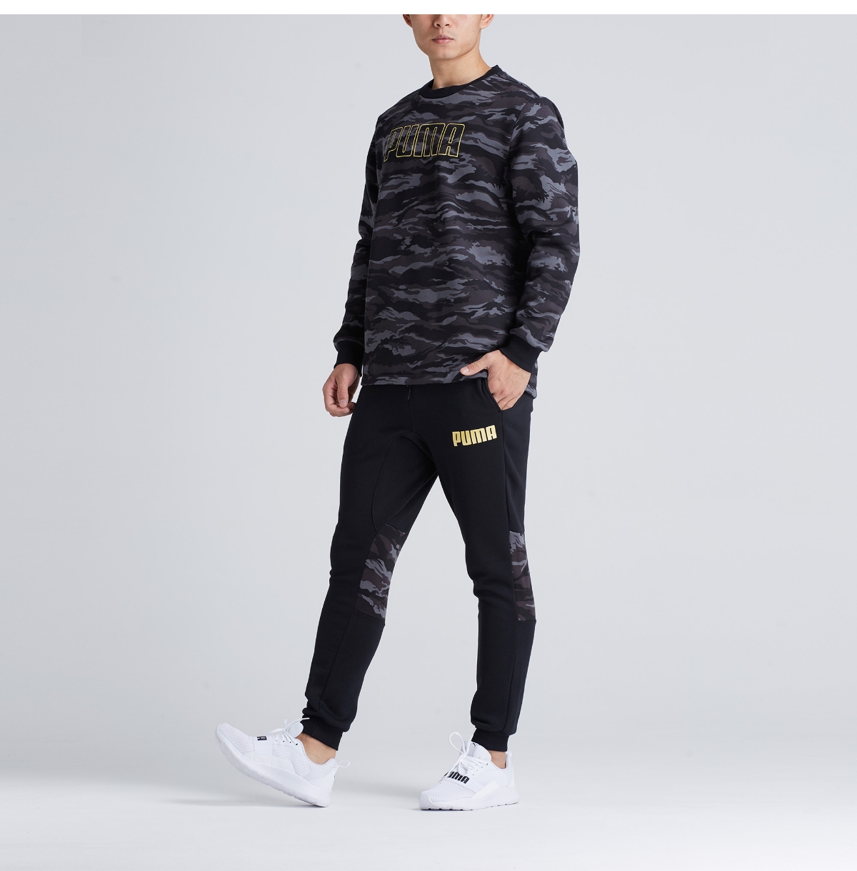 PUMA Hummer chính thức Liu Yuran với áo len ngụy trang nam Camo 855053 - Thể thao lông cừu / jumper áo thun tay dài nữ hàn quốc form rộng