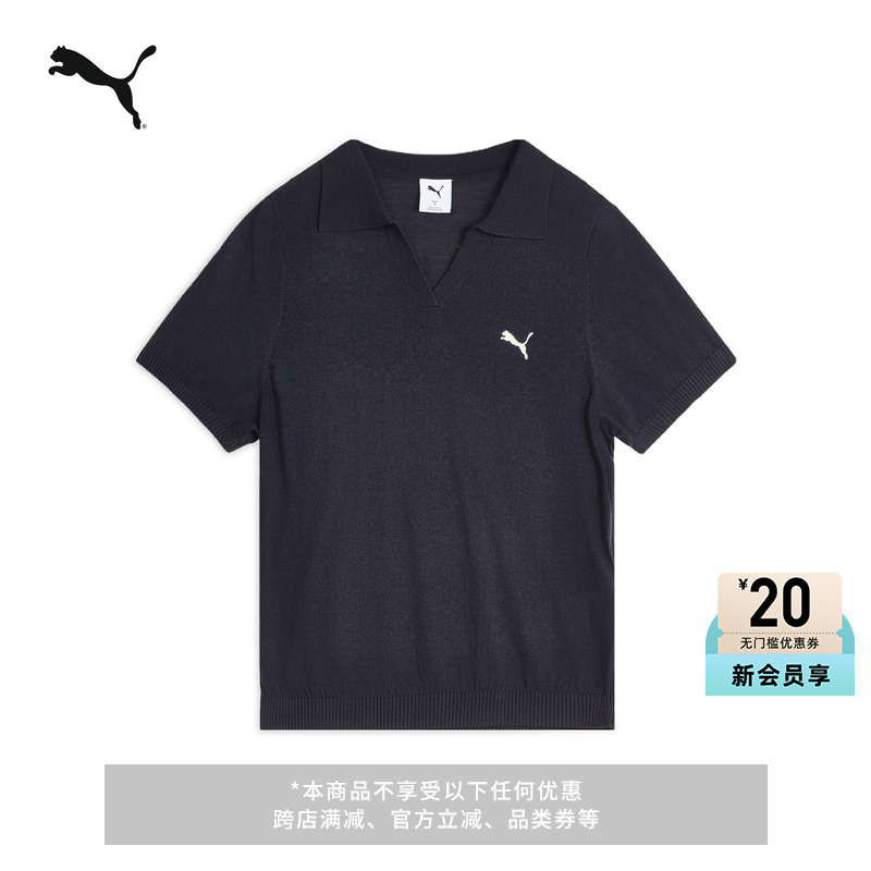 Retro V-Neck Short-Sleeved Sports Polo Shirt for Women Puma New Summer Knitted Casual Top 639722 Retro V-Neck Short-Sleeved Sports Polo Shirt for Women Puma New Summer Knitted Casual Top 639722