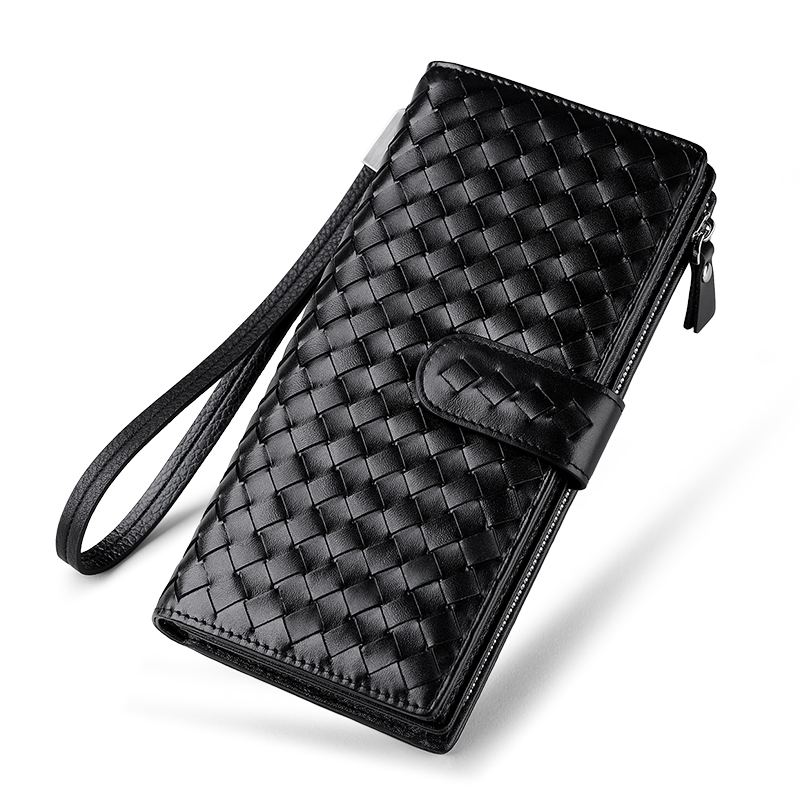 Men's real leather wallet male long zipper handbag business wallet, cowskin youth hand bag weaving new leather wallet