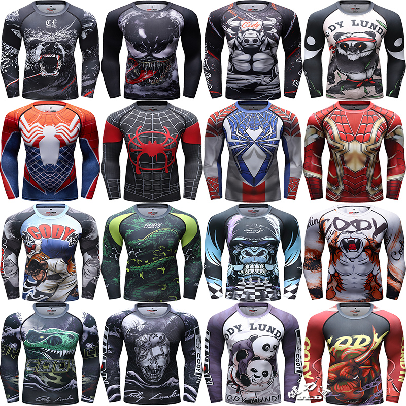 Spider Man Fitness Clothes Man Long Sleeve Fitness Jacket MMA Anti-Wear Exercise Outdoor Sports Running T-shirt Speed Dry Autumn