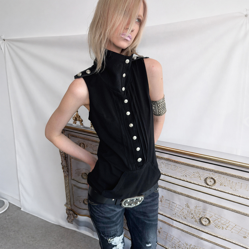 Doublepunch【Same Style as Yang Chaoyue】Spring and Summer Original Half-High Collar Metal Buckle Sleeveless Sweatshirt-Style Vest Doublepunch【Same Style as Yang Chaoyue】Spring and Summer Original Half-High Collar Metal Buckle Sleeveless Sweatshirt-Style Vest