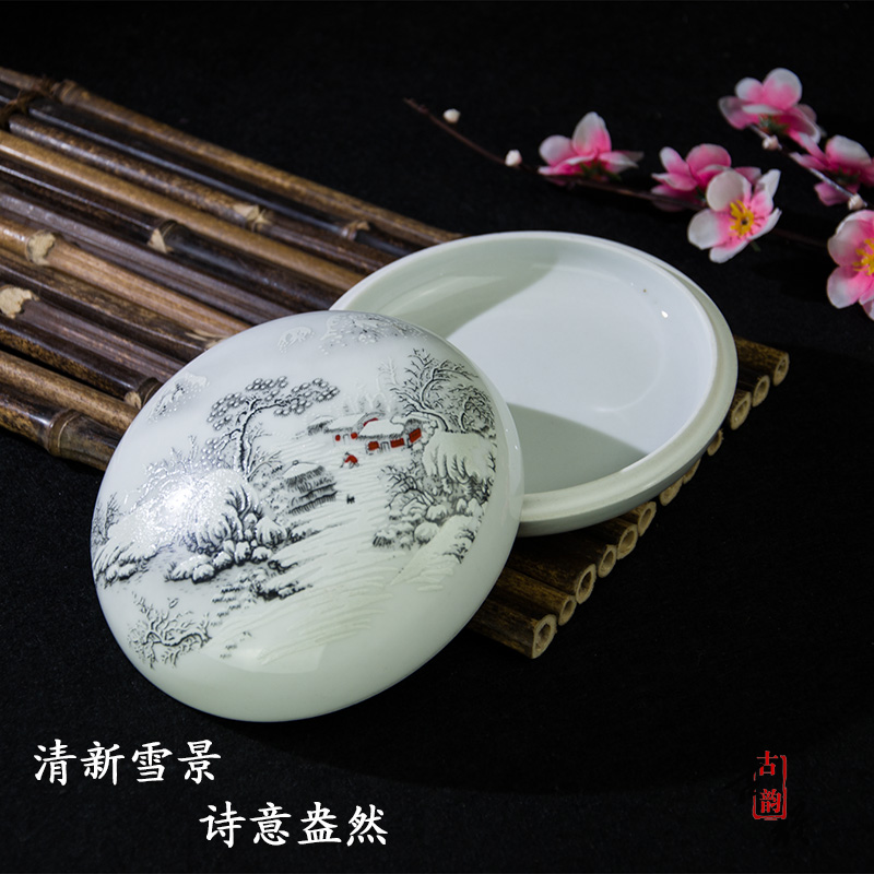 Jingdezhen Ceramics Retro Printing Box Snow View Large Cylinder Cylinder Site Bao Shi