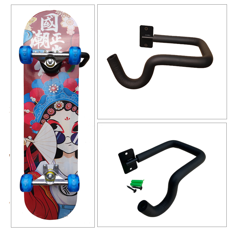 Skateboard Home Storage Rack Wall-Mounted Directly on the Wall Outdoor Double Kicktail Board Display Rack Hook