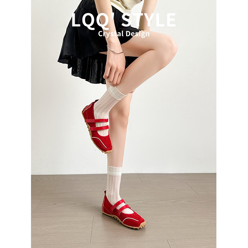 Genuine Leather~ Red Athletic Mary Jane Shoes for Women with Hidden Height Increase, Ballet Training Shoes, Spring and Autumn 2026 New Versatile Single Shoes
