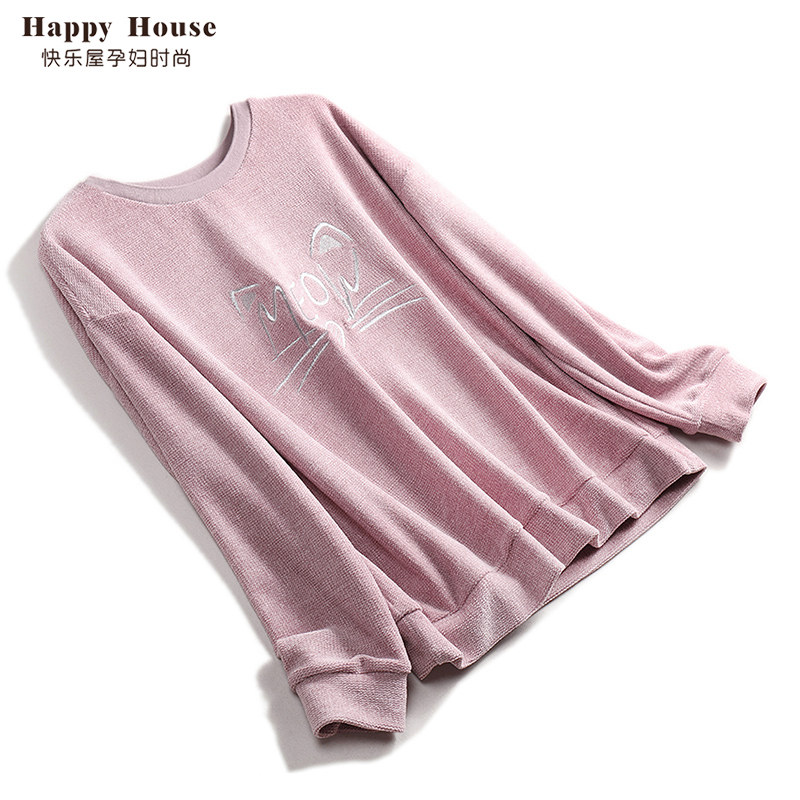 Happy House Gestation Women Dress Spring blouses 2022 New cartoon embroidered pregnant woman suede clothing Fashion for the undercoat spring