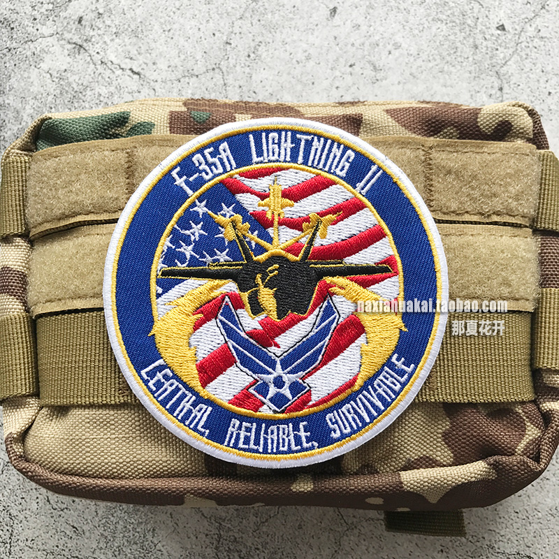 Bag Delicately Embroidered Badge US Air Force F-35A Morale Badge Magic Sticker Flight Arm Badge Tactical