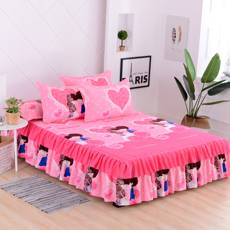 giường bằng vải bông váy mảnh ba mảnh giường khăn trải giường trượt Li giường bông đặt một nắp bảo vệ đơn 1.8 / 1.5 / 2m m - Váy Petti drap giường có viền