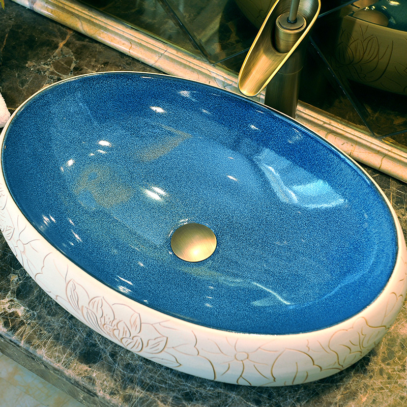 Variable glaze color more oval ceramic art basin sinks the stage basin sink - up with lotus