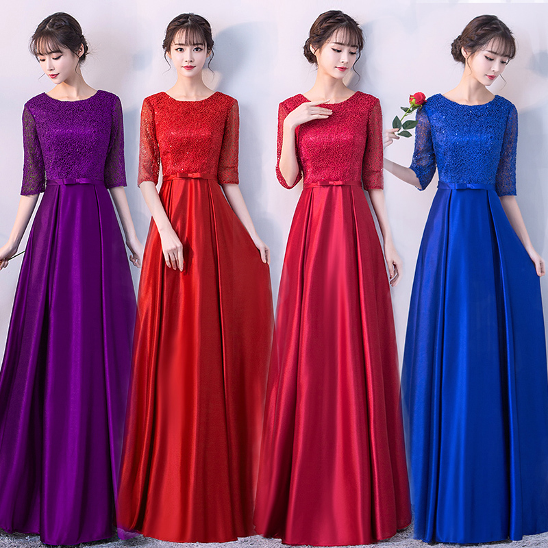 Bride's Wedding Red Toast Dress 2026 New Long Mid-Sleeve Annual Party Banquet Performance Choir Dress Women's Evening Dress