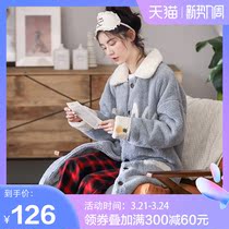 Coral Suede Sleeping Robe Woman Long style Knee Autumn Winter Cute Thickened lady Pyjamas Winter Flannel can be worn outside