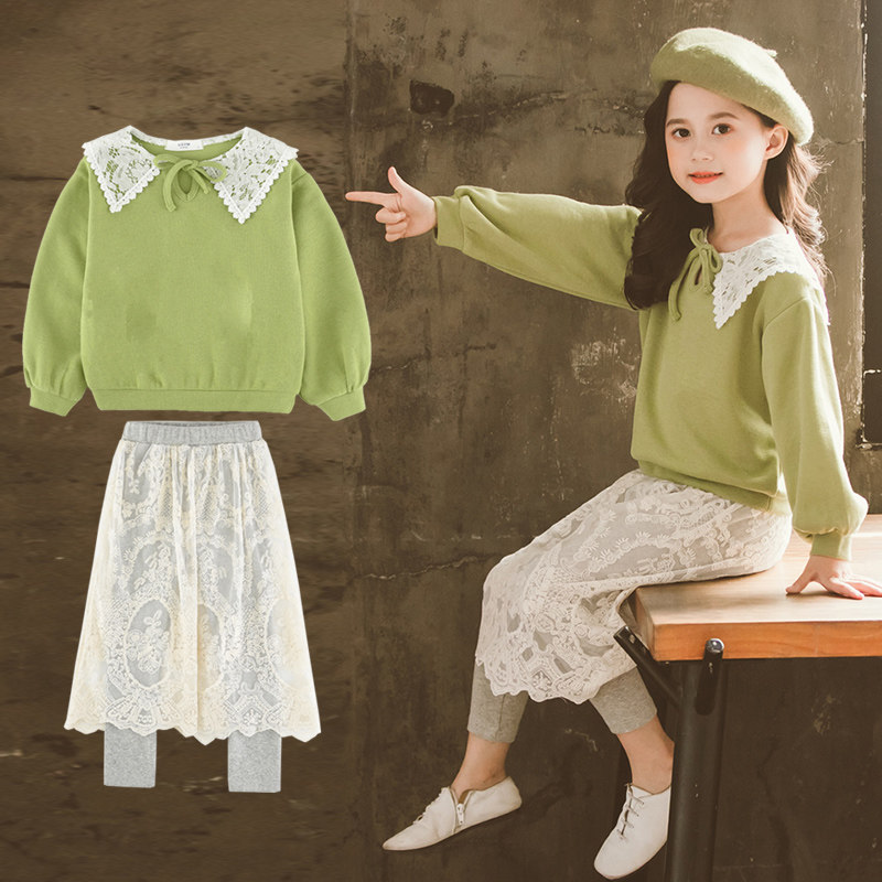 3 children 4 girls autumn clothing 5 foreign clothes 2022 new princesses Skirt Kid Nets Red Ocean 6 Year Old Girl Suit