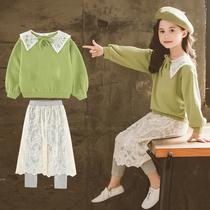 3 Children 4 girls autumn 5 dress 2021 new princess skirt children Net Red foreign air 6 year old girl suit