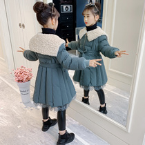 Girls winter cotton coat 2021 new childrens clothing foreign style medium length thick padded jacket coat little girl down cotton jacket