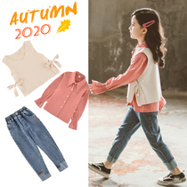 Girls Spring and Autumn Set 2-3 Baby 4 Little Girl Net Red Fashion 5 Western Qi 6 Childrens Sports Three Piece 7 to 8 Years Old