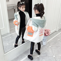 Girl autumn winter coat 2021 new foreign baby childrens clothing plus velvet thickened little girl mink cotton coat