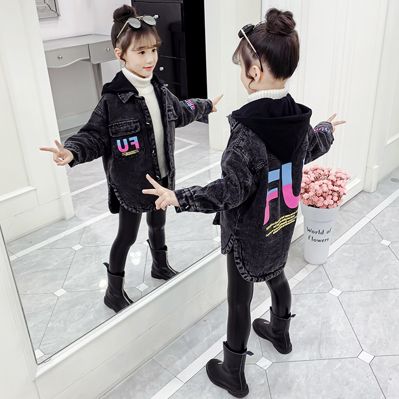 Girls' denim jacket plus velvet winter clothing 2022 new Western style autumn and winter children's middle-aged girls' thick cotton coat