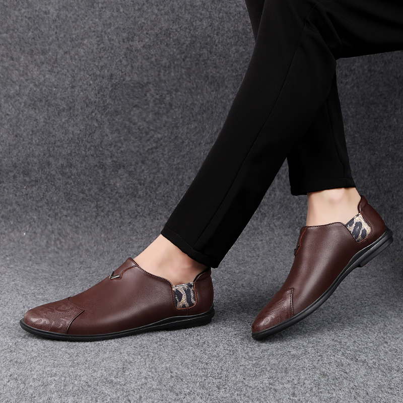 Tide brand beanie shoes men's leather spring new all-match trend casual lazy Lok Fu men's business British shoes