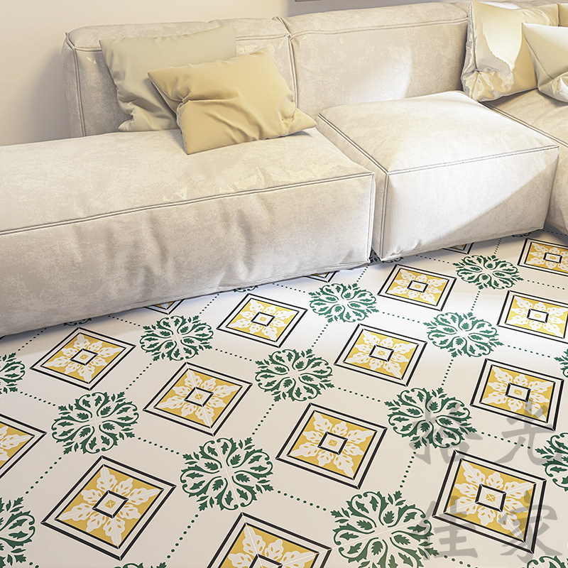 Nordic yellow-green small flower brick retro fresh 300x300 dining room wall brick homestay balcony porch art floor tile