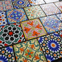 Small tile 100 × 100 American retro bright Mediterranean tile kitchen waist line stair bar corner flower wall tile