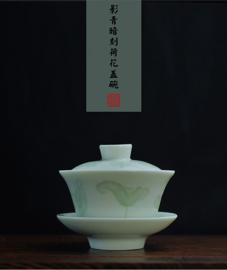 Offered home - cooked at flavour shadow blue glaze blue white porcelain only three tureen lid cup of jingdezhen ceramic tea bowl of tea by hand