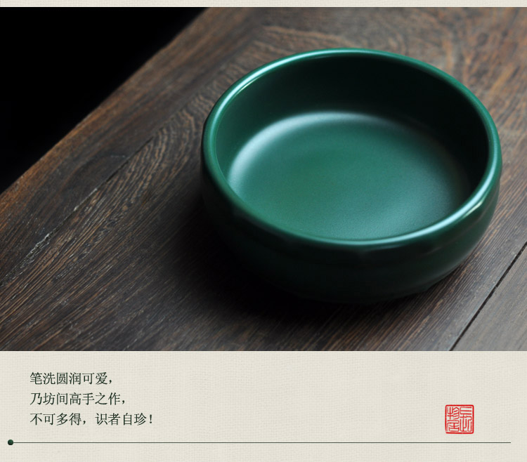 Offered home - cooked view flavour malachite green glaze nail drum writing brush washer in jingdezhen manual archaize ceramic four treasures of the study