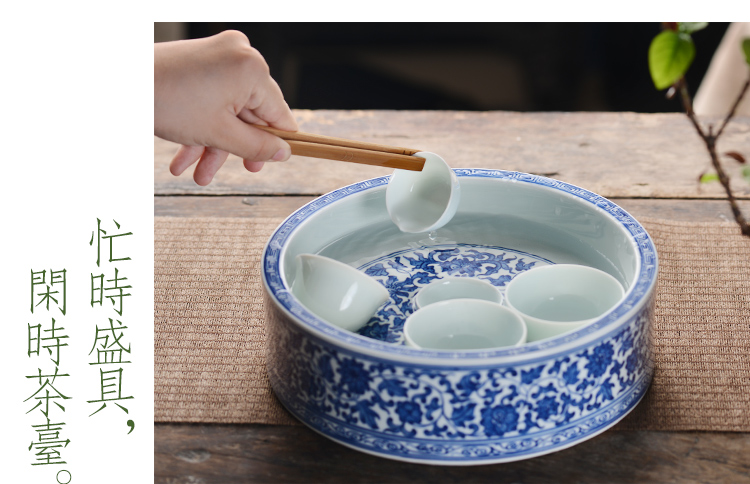 Offered home - cooked ju long up built hand - made XiCha blue tie up branch lotus water wash water writing brush washer refers to basin of jingdezhen ceramic tea set