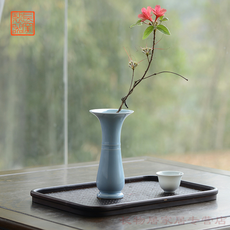 Offered home - cooked ju long up controller shamrock glaze in the spring and autumn vessels bottle of flower vase with jingdezhen pure manual archaize ceramic vase that occupy the home